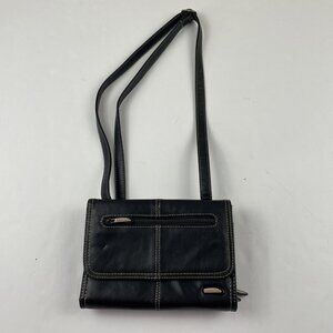 Travelon Crossbody Shoulder Purse Leather Blend Front Flap Multi Pockets Slots